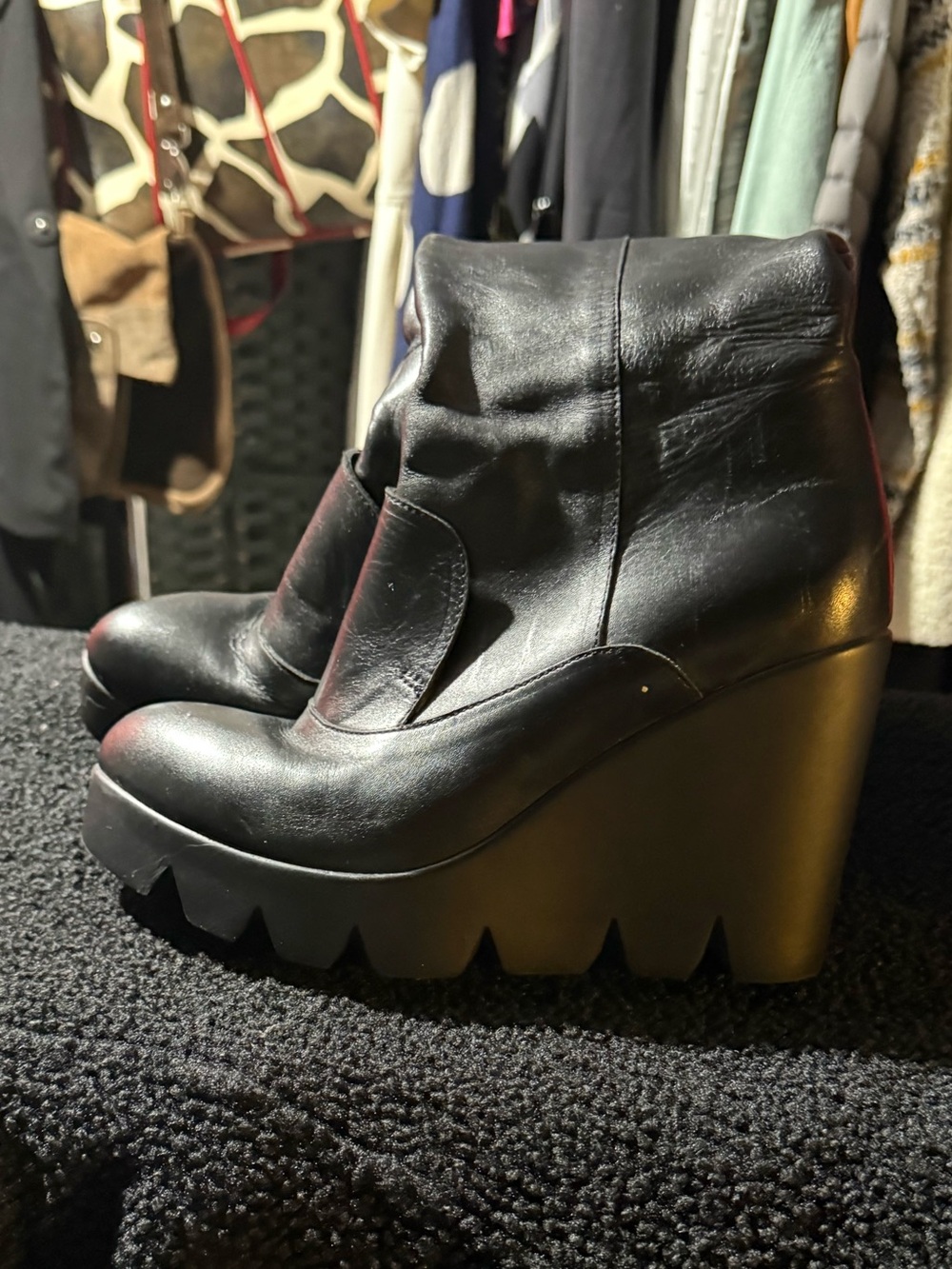 Black Wedge Ankle Boots with Lug Sole
